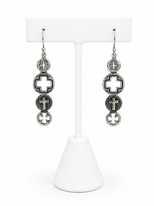 Sterling Silver Cross Medallion Earrings