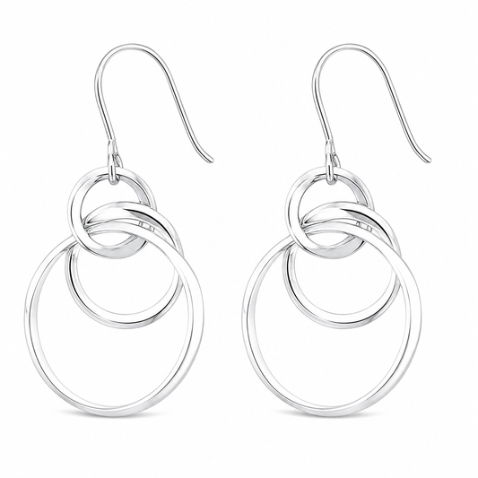 Sterling Silver Triple Circle Drop Earrings