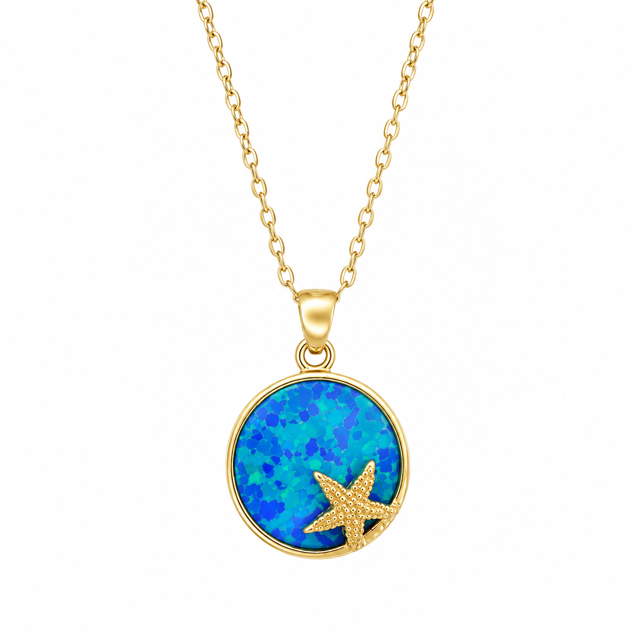 Blue Opal Gold Starfish Necklace