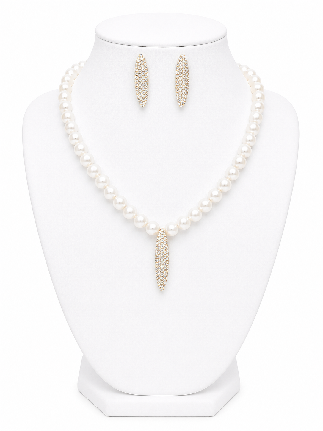 Rhinestone Embellished Metal Marquise Pearl Jewelry Set