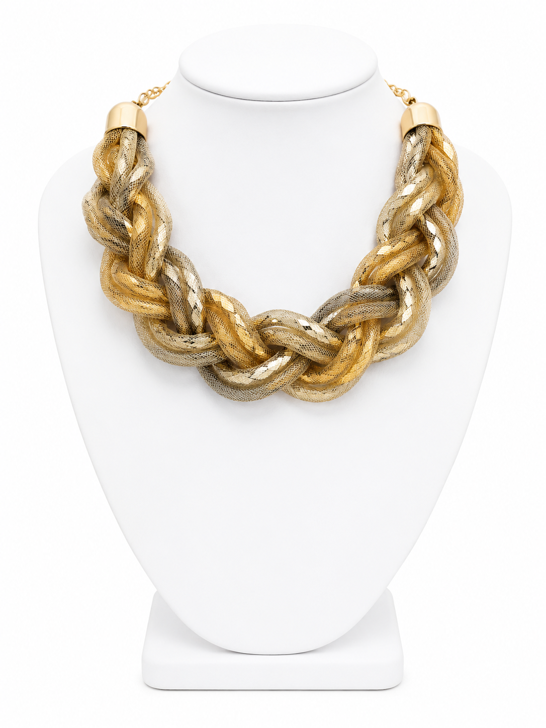 Golden Harmony Braided Mesh Statement Necklace