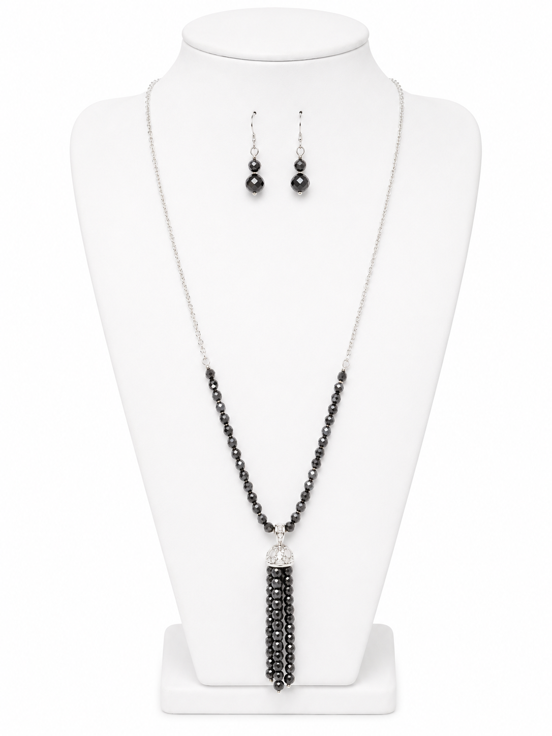 Midnight Elegance Tassel Necklace Set