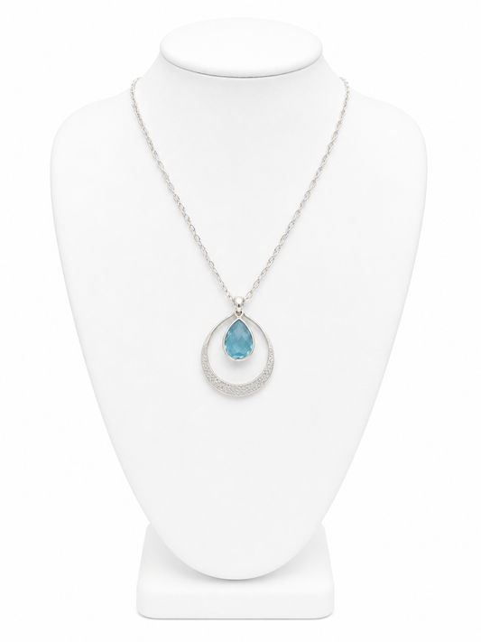 Sterling Silver Blue Stone Teardrop Necklace
