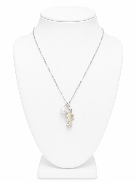 Seahorse & Pearl Charm Silver Necklace