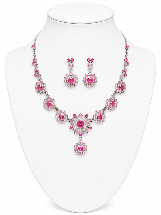 Pink Blossom Sparkle Necklace Set