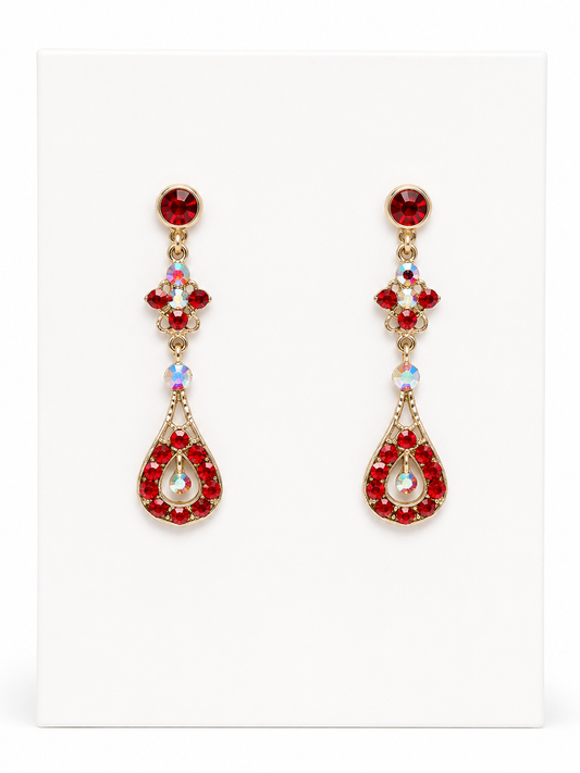 Ruby Red Crystal Teardrop Earrings