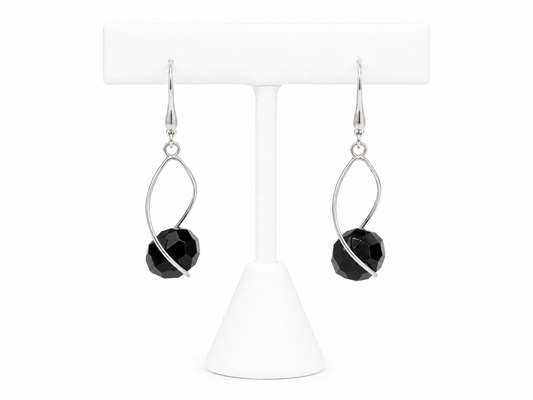 Sterling Silver Black Faceted Bead Drop Earrings