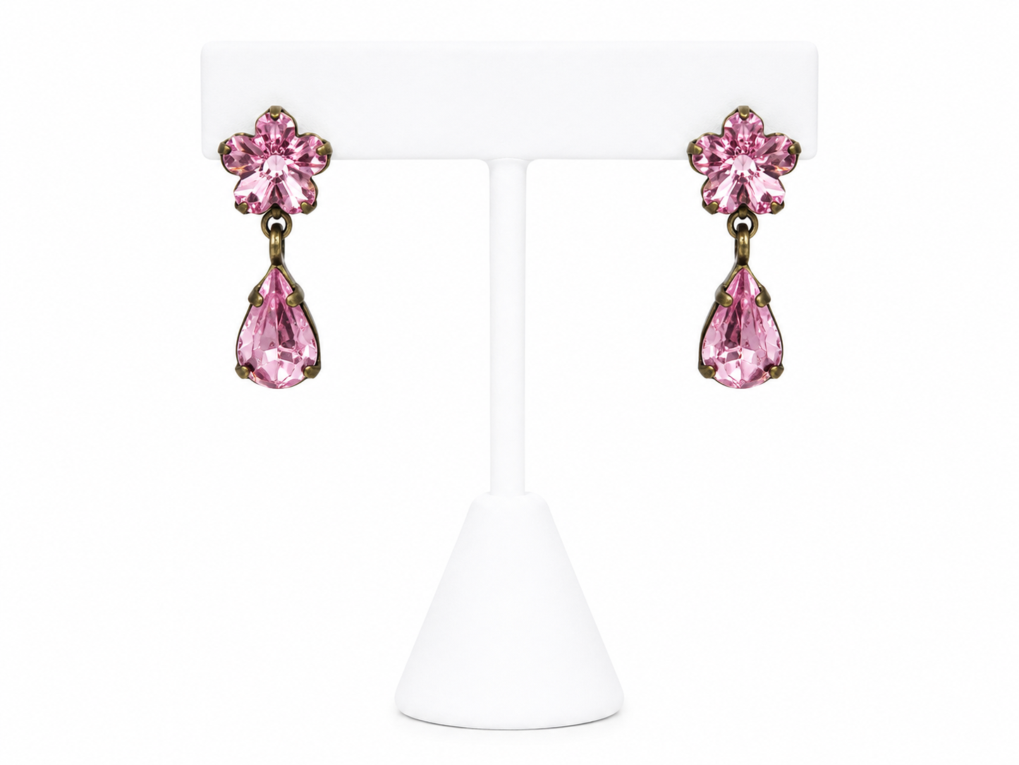 Van Galz Pink Crystal Floral Drop Earrings