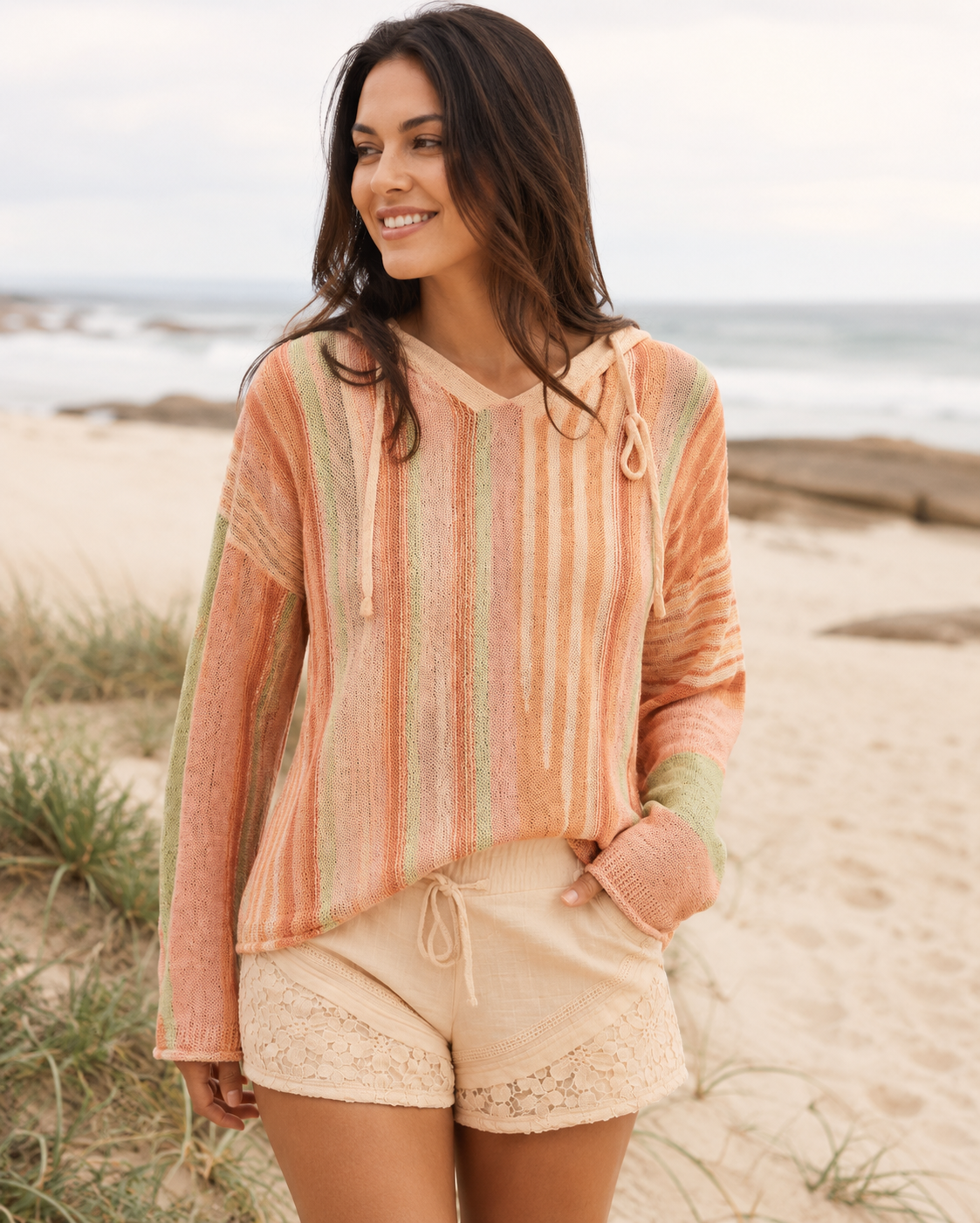 Striped Pullover Lightweight Hoodie Sweater