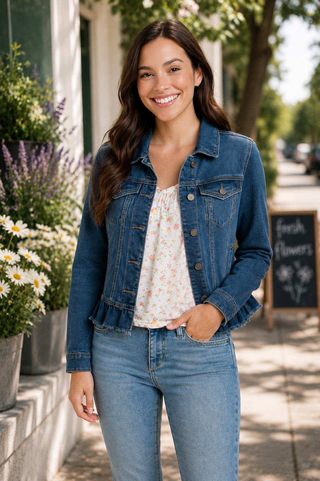 Peplum Hem Denim Jacket