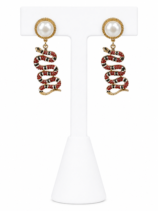 Scarlet Serpent Pearl Statement Earrings