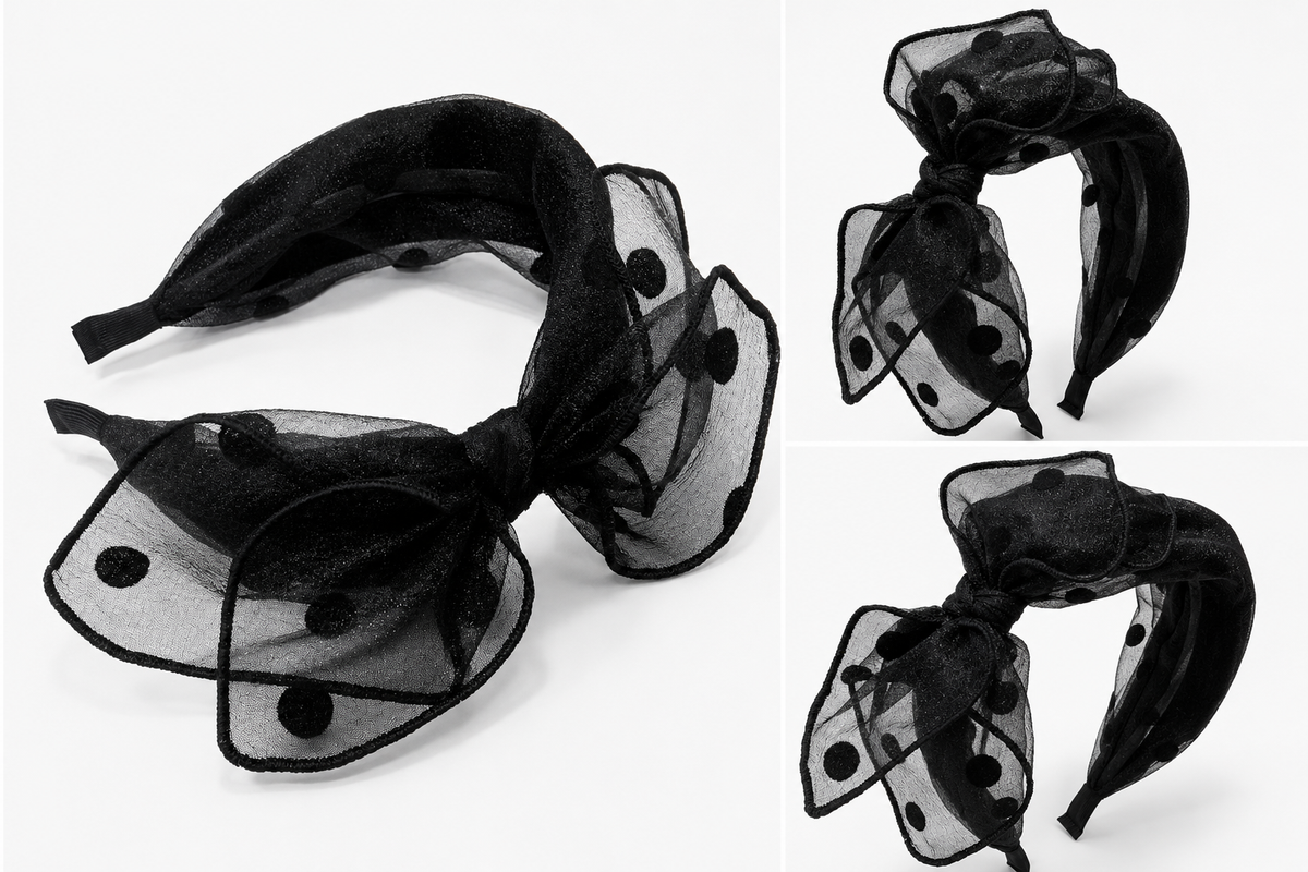 Black Big Bow Polka Dot Headband