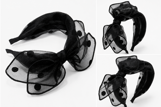 Black Big Bow Polka Dot Headband