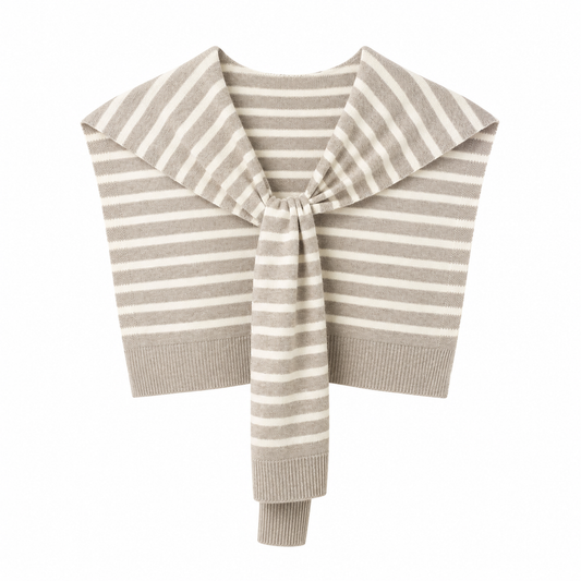 Striped Knitted Outer Shawl – Khaki