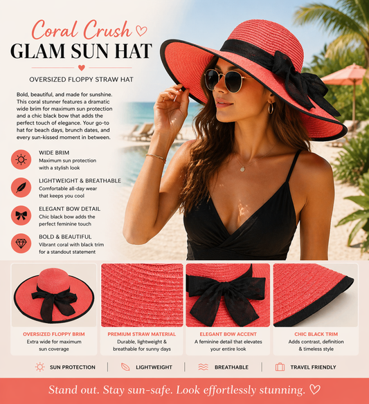 Coral Crush Glam Sun Hat