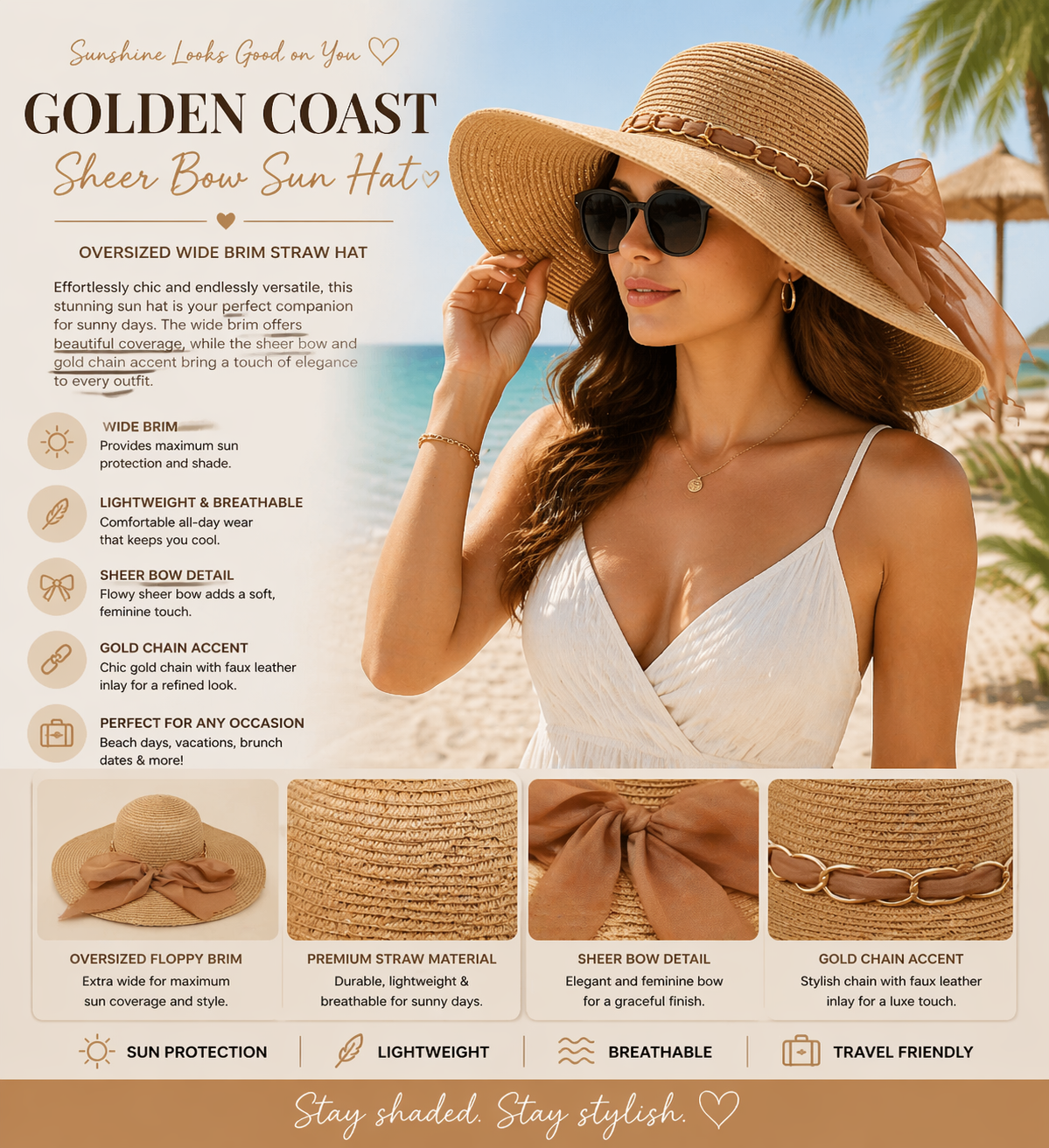 Golden Coast Sheer Bow Sun Hat