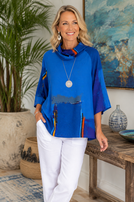 Blue Horizon Cowl-Neck Top