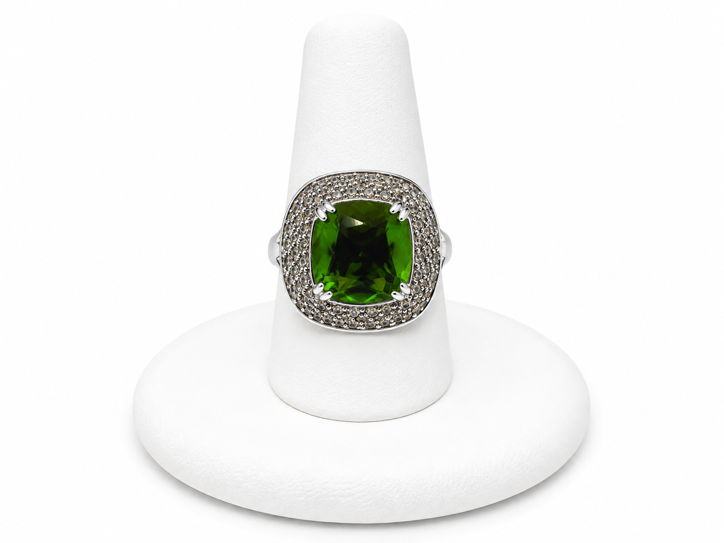 Sterling Silver Emerald Green Halo Statement Ring