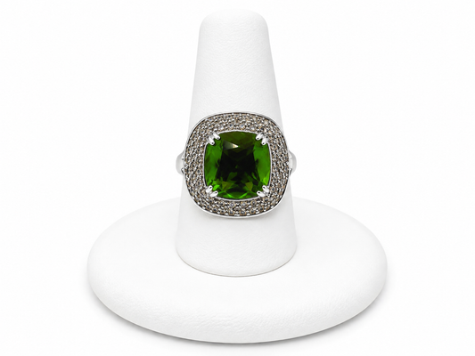 Sterling Silver Emerald Green Halo Statement Ring