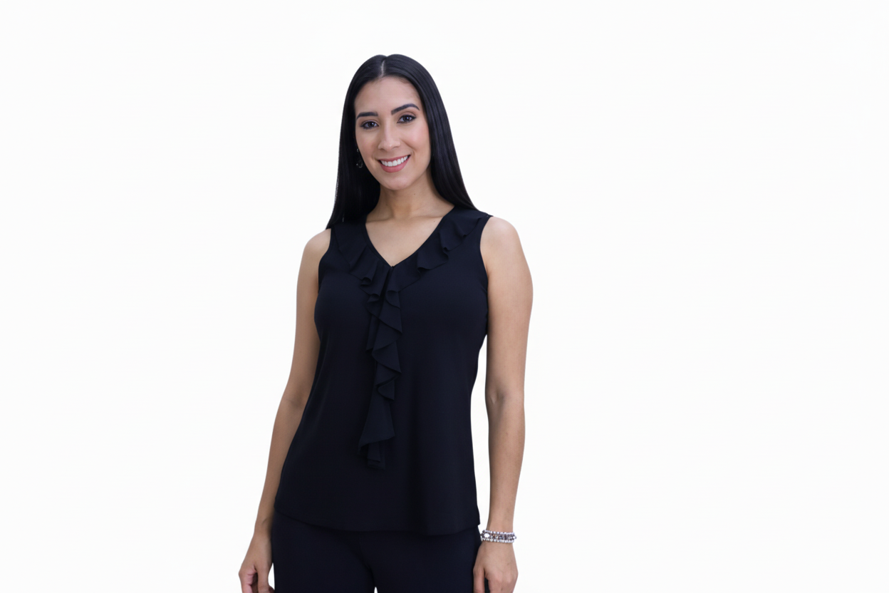 V Neck Ruffle Front Sleeveless Top