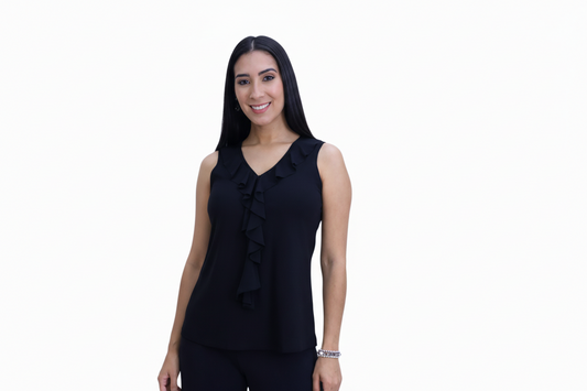 V Neck Ruffle Front Sleeveless Top