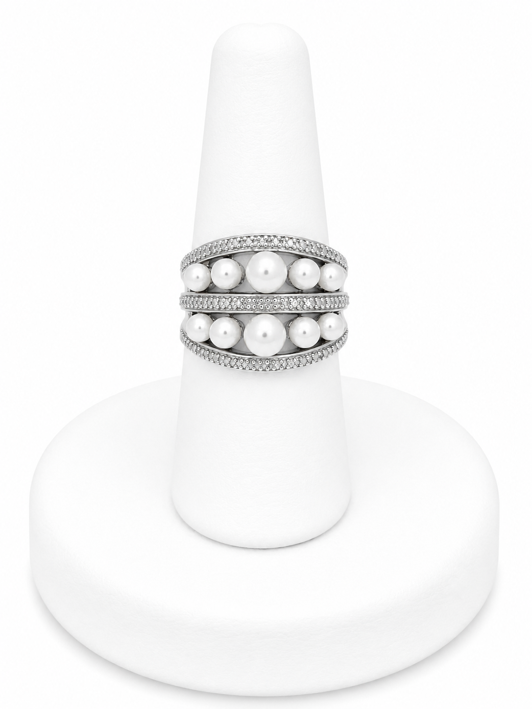 Sterling Silver Double Row Pearl Ring