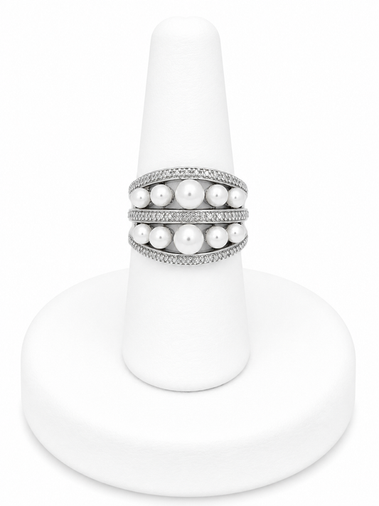 Sterling Silver Double Row Pearl Ring