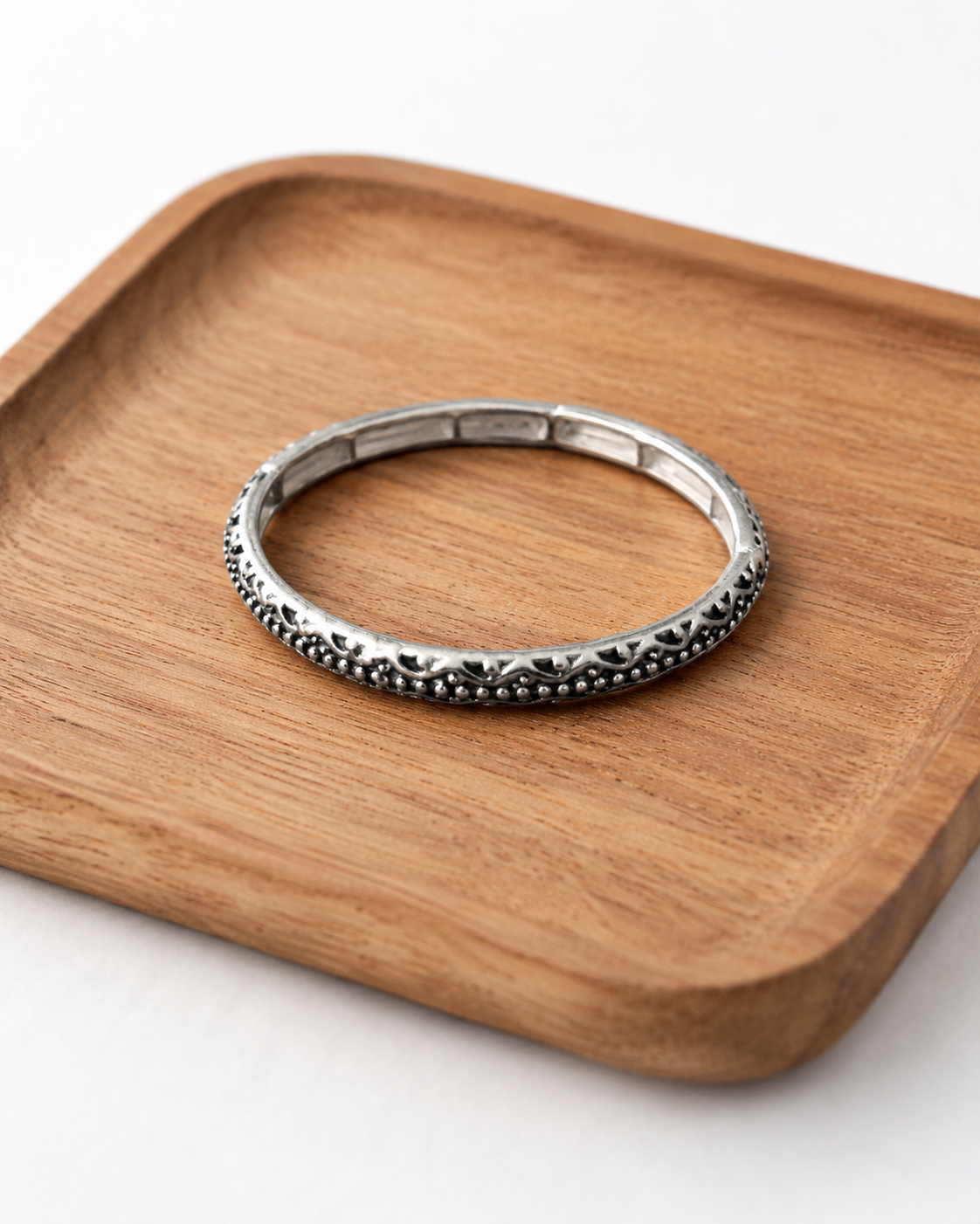 Thin Silver Dots & Scrolls Stretch Bracelet