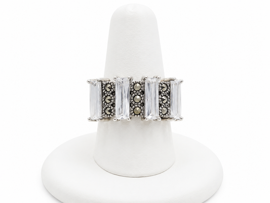 Sterling Silver Baguette & Marcasite Statement Ring