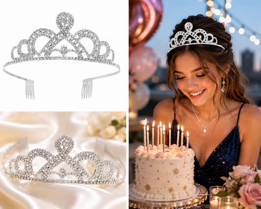 Silver Crystal Rhinestone Scalloped Princess Comb Tiara