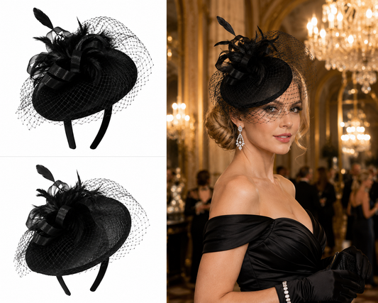 Feathered Veil Mesh Fascinator Headband