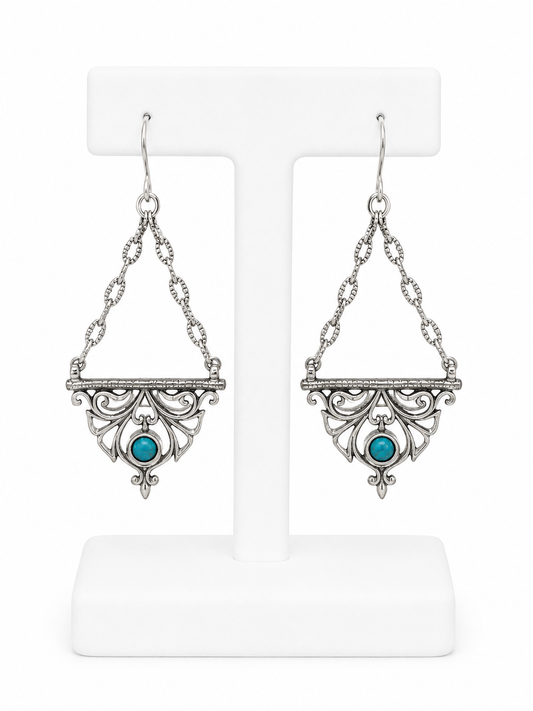 Sterling Silver Turquoise Filigree Drop Earrings