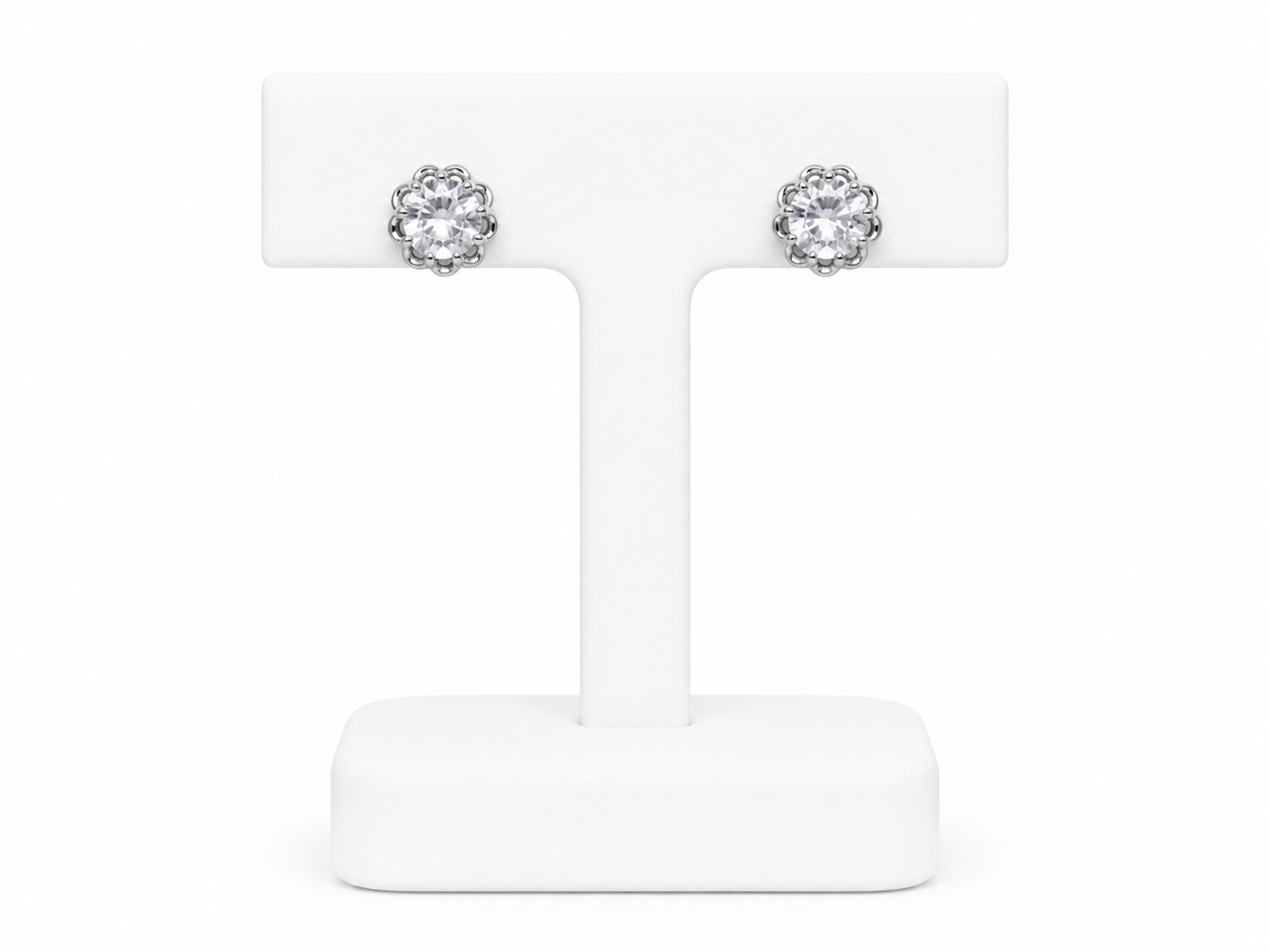 Sterling Silver CZ Flower Stud Earrings