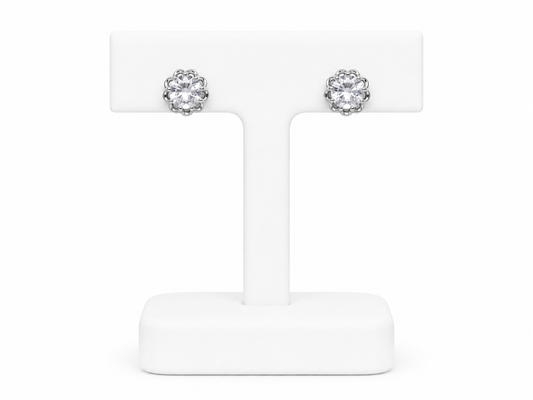 Sterling Silver CZ Flower Stud Earrings