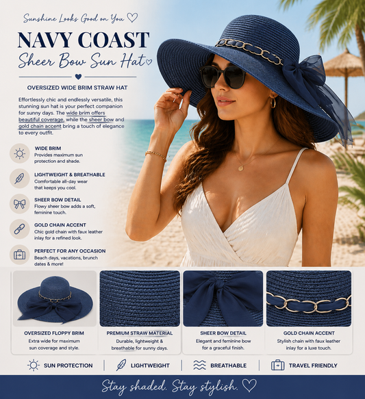 Navy Coast Sheer Bow Sun Hat