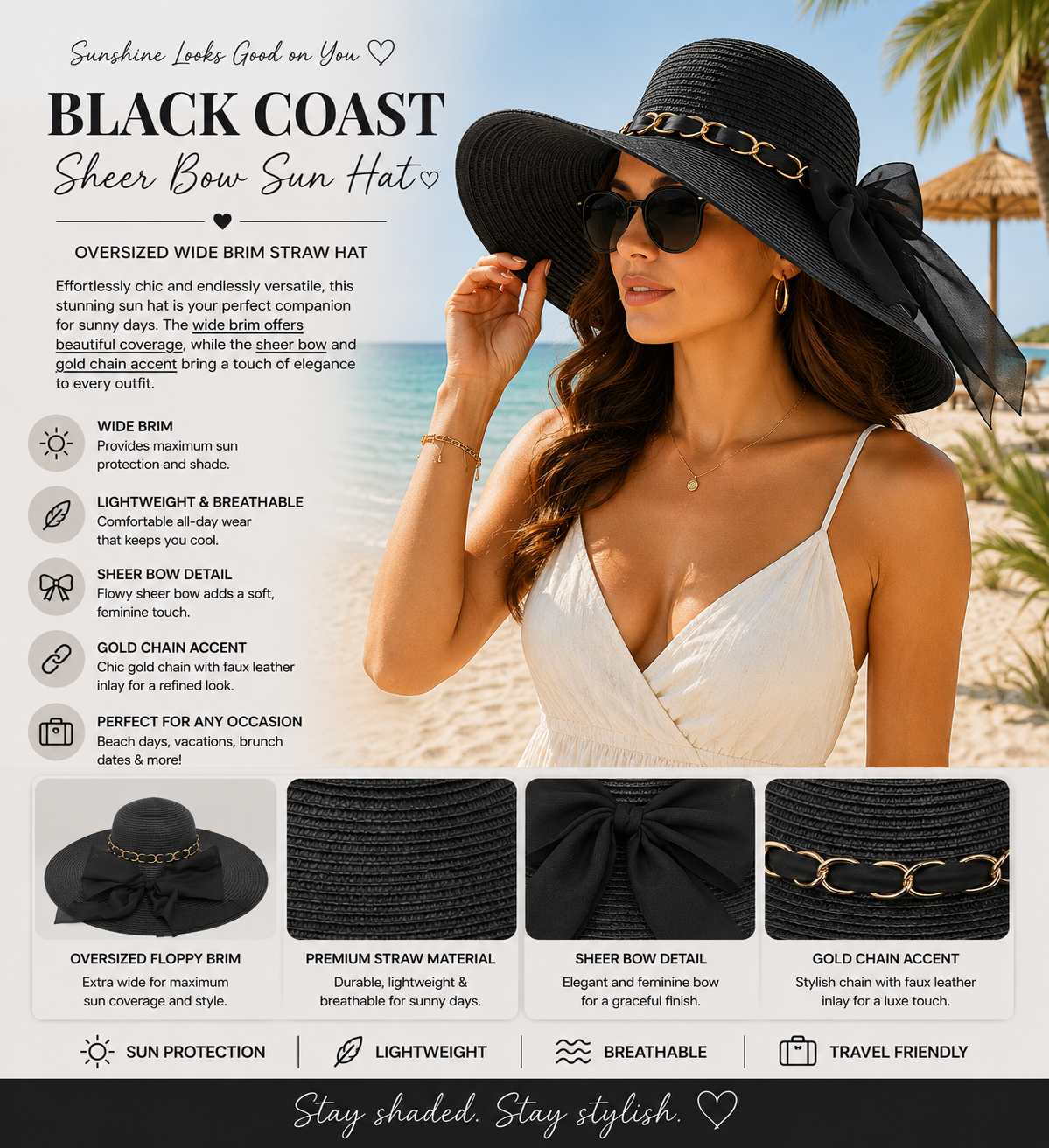 Black Coast Sheer Bow Sun Hat