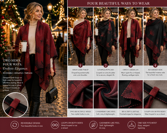 Red & Black Ginkgo Short Loop Wrap
