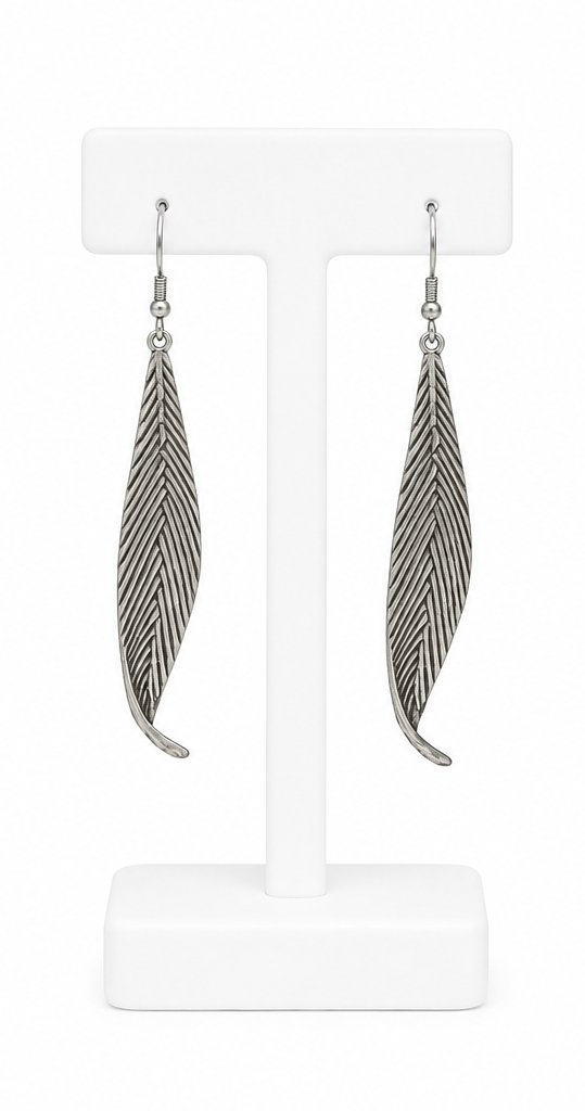 Pewter Feather Drop Earrings