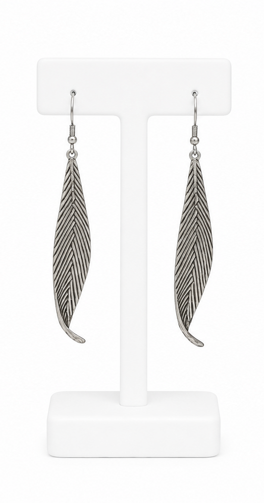 Pewter Feather Drop Earrings