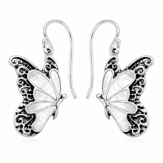 Sterling Silver Mother of Pearl Butterfly Inlay Earrings