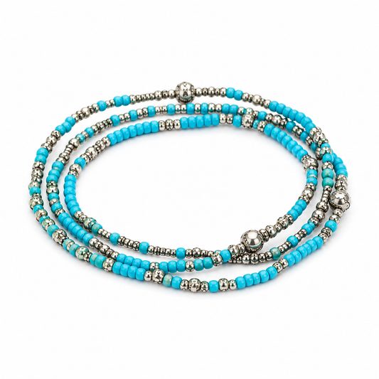 Turquoise Seed Bead Stretch Bracelet Set
