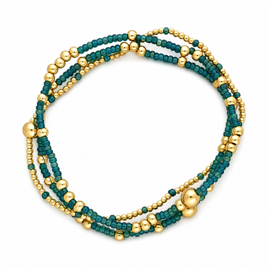 Blue-Green Seed Bead Stretch Bracelet Set