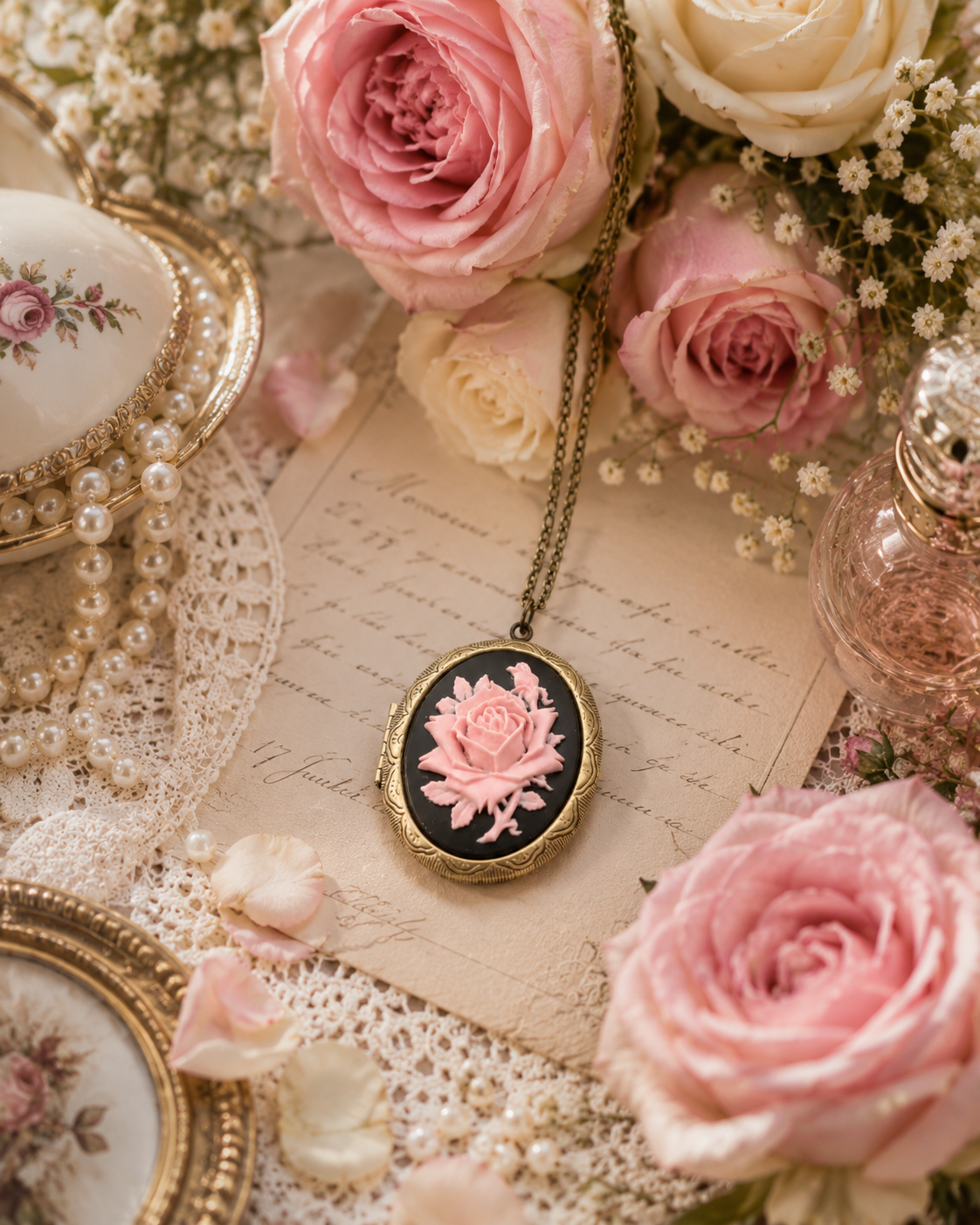 Big Cameo Locket Necklace