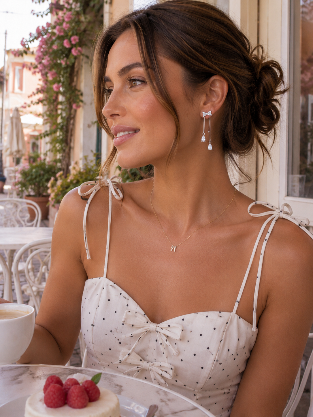 Silver Bow CZ Drop Earrings