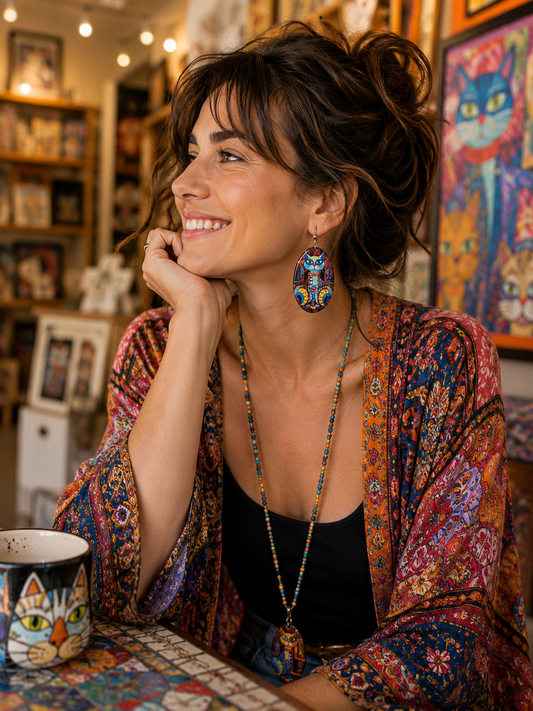 Boho Blue Cat Statement Earrings