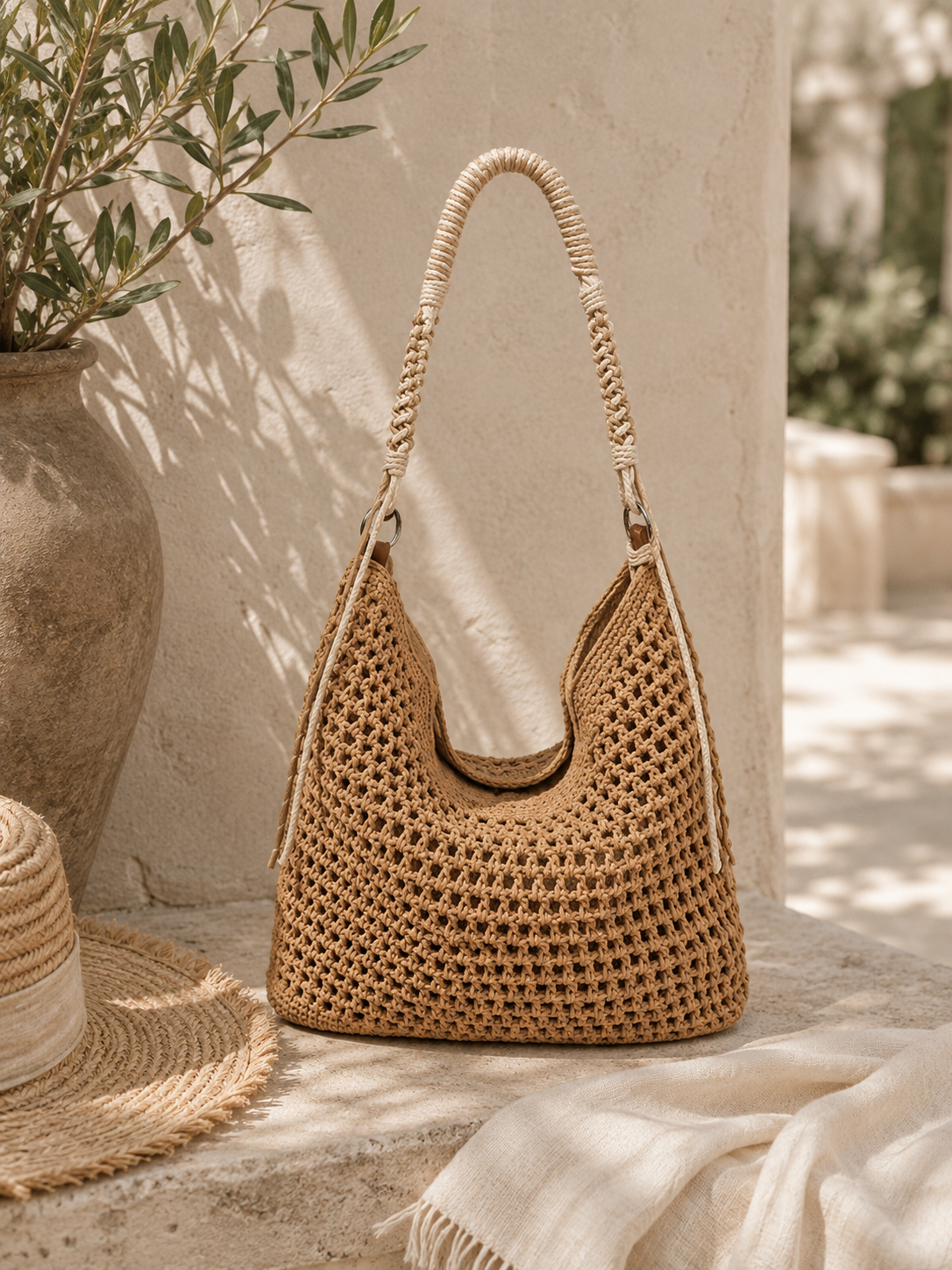 Oversized Straw Woven Travel Handbag