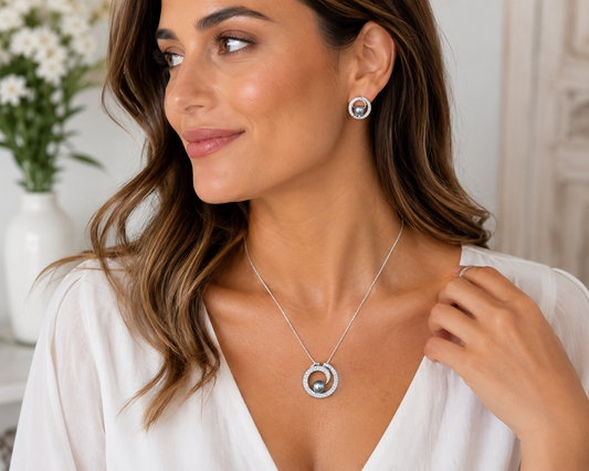 Midnight Pearl Elegance Necklace & Earring Set