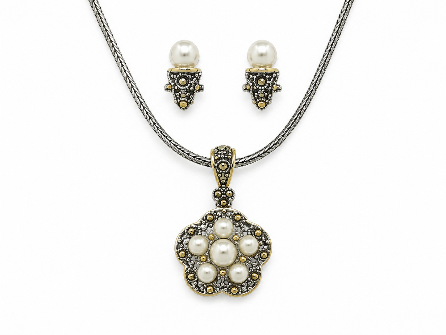 Vintage Pearl Blossom Necklace & Earring Set