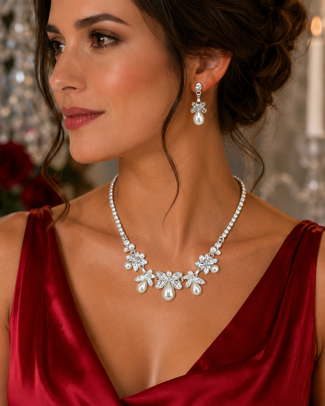 Crystal & Pearl Elegance Necklace & Earring Set