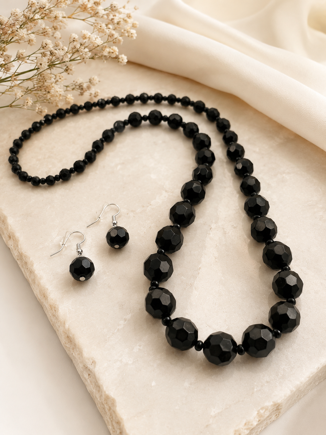 Midnight Elegance Faceted Bead Necklace & Earring Set